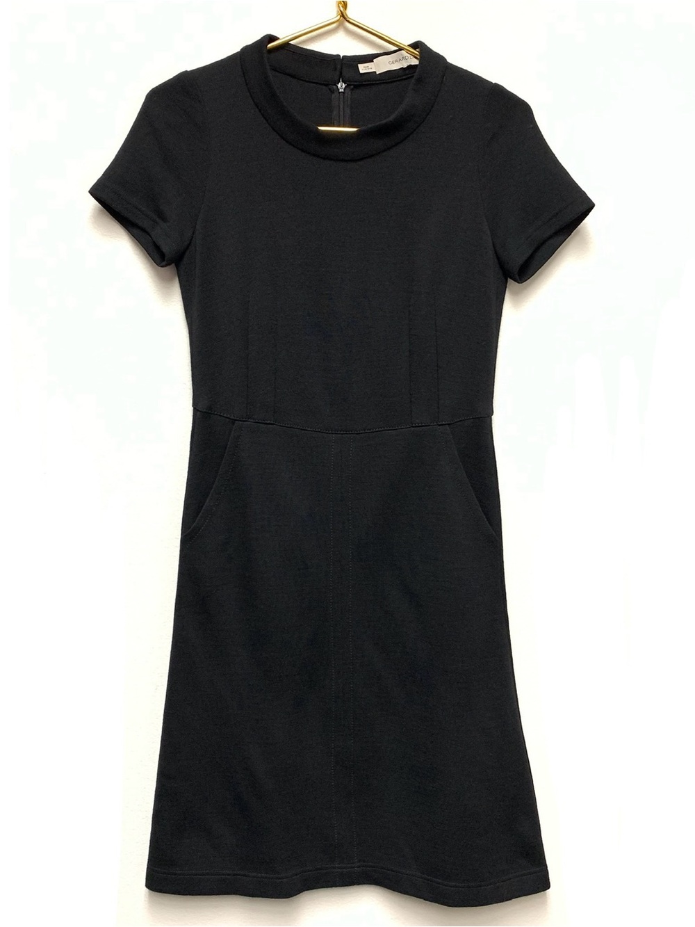 Gerard Darel Short Sleeve Shift Dress US Size XS Black Career Pockets Wool Blend